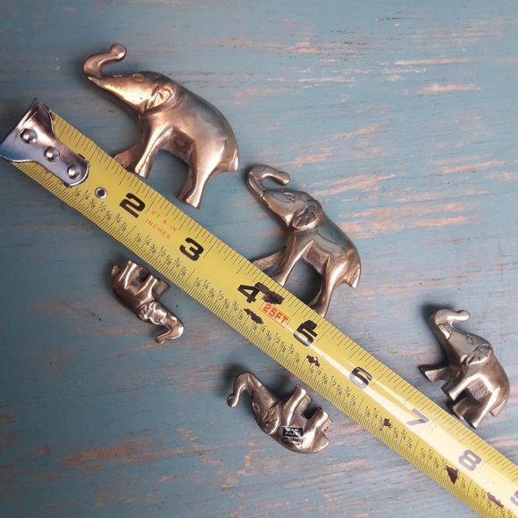 Elephants Vintage Brass Set of 5 Figurine Animals MCM Handmade Mid Century Gold - Picture 13 of 13